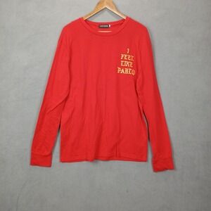 Fancyqube Knit T-Shirt Women Large Red I Feel Like Pablo Print Stretch Crew Neck